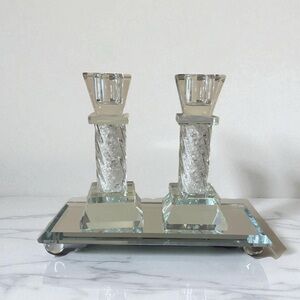 Elegant Glass Candle Holders on Mirrored Tray